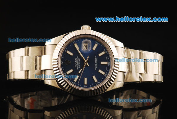 Rolex Datejust II Swiss ETA 2836 Automatic Movement Full Steel with Blue Dial and White Stick Markers - Click Image to Close
